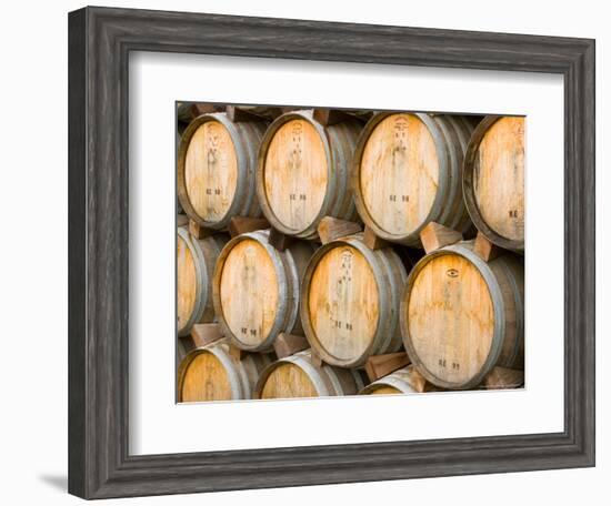 Oak Barrels in Winery, Sonoma Valley, California, USA-Julie Eggers-Framed Photographic Print