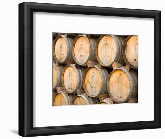 Oak Barrels in Winery, Sonoma Valley, California, USA-Julie Eggers-Framed Photographic Print