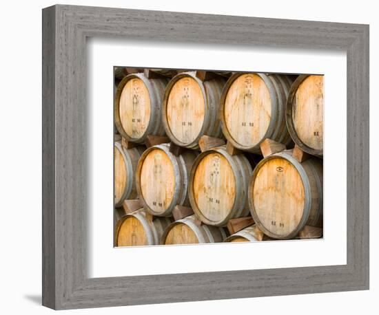 Oak Barrels in Winery, Sonoma Valley, California, USA-Julie Eggers-Framed Photographic Print