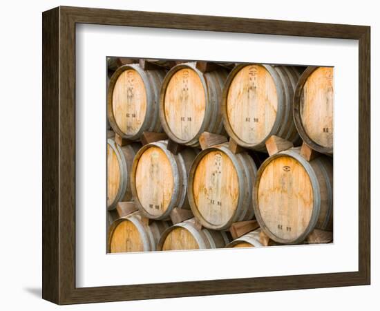 Oak Barrels in Winery, Sonoma Valley, California, USA-Julie Eggers-Framed Photographic Print