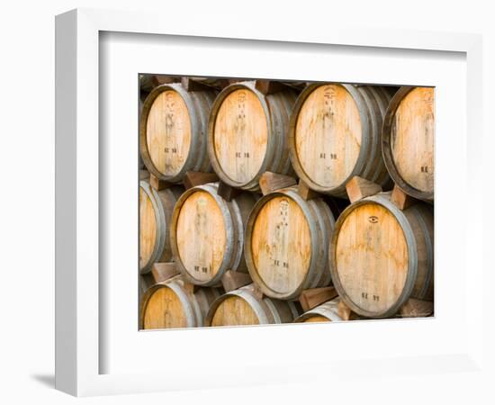 Oak Barrels in Winery, Sonoma Valley, California, USA-Julie Eggers-Framed Photographic Print