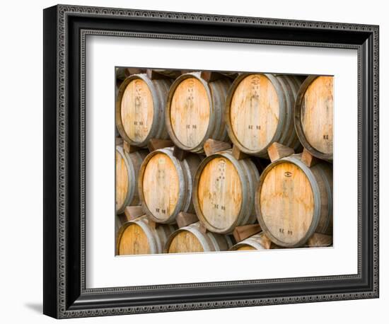 Oak Barrels in Winery, Sonoma Valley, California, USA-Julie Eggers-Framed Photographic Print