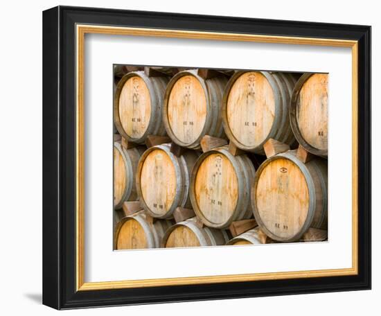 Oak Barrels in Winery, Sonoma Valley, California, USA-Julie Eggers-Framed Photographic Print