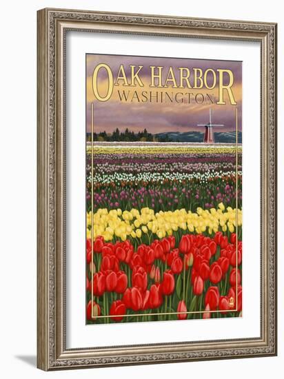 Oak Harbor, Washington - Tulip Fields-Lantern Press-Framed Art Print