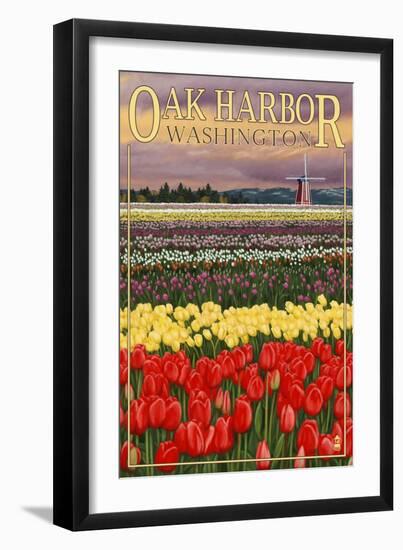 Oak Harbor, Washington - Tulip Fields-Lantern Press-Framed Art Print