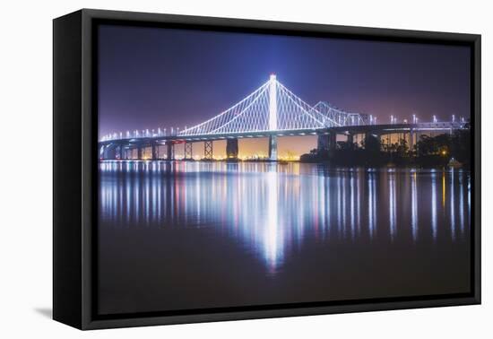 Oakland Bay Bridge, Night Reflection-Vincent James-Framed Premier Image Canvas