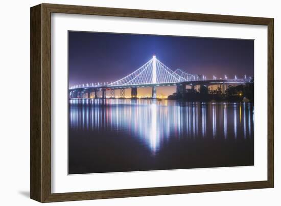 Oakland Bay Bridge, Night Reflection-Vincent James-Framed Photographic Print