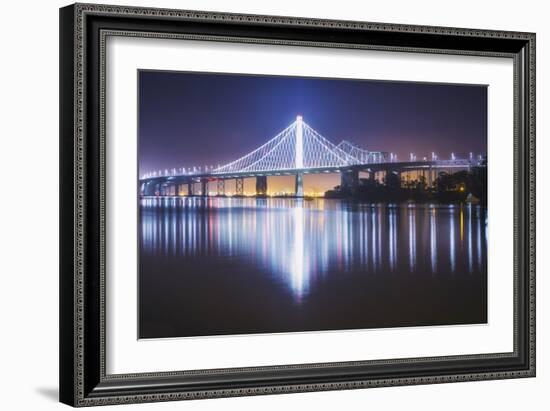 Oakland Bay Bridge, Night Reflection-Vincent James-Framed Photographic Print