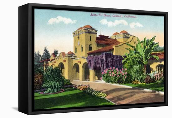 Oakland, California - Exterior View of Santa Fe Train Depot-Lantern Press-Framed Stretched Canvas