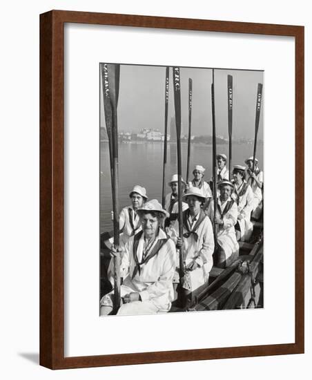 Oakland Women's Rowing Club Comprised of 10 Grandmothers at Lake Merritt Boathouse for Practice-Charles E^ Steinheimer-Framed Photographic Print