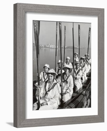 Oakland Women's Rowing Club Comprised of 10 Grandmothers at Lake Merritt Boathouse for Practice-Charles E^ Steinheimer-Framed Photographic Print