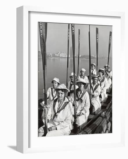 Oakland Women's Rowing Club Comprised of 10 Grandmothers at Lake Merritt Boathouse for Practice-Charles E^ Steinheimer-Framed Photographic Print