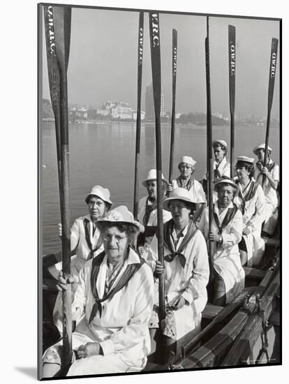 Oakland Women's Rowing Club Comprised of 10 Grandmothers at Lake Merritt Boathouse for Practice-Charles E^ Steinheimer-Mounted Photographic Print