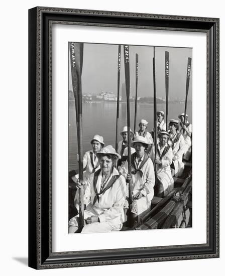 Oakland Women's Rowing Club Comprised of 10 Grandmothers at Lake Merritt Boathouse for Practice-Charles E^ Steinheimer-Framed Photographic Print