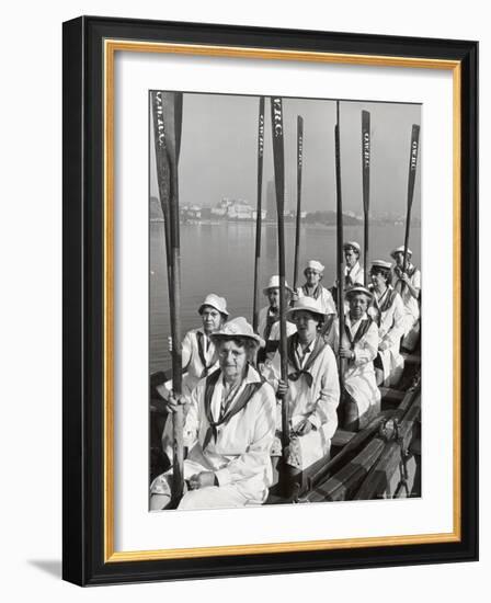 Oakland Women's Rowing Club Comprised of 10 Grandmothers at Lake Merritt Boathouse for Practice-Charles E^ Steinheimer-Framed Photographic Print