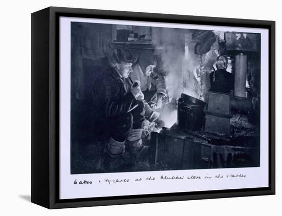 Oates and Meares at the Blubber Stove in the Stables, from Scott's Last Expedition-Herbert Ponting-Framed Premier Image Canvas