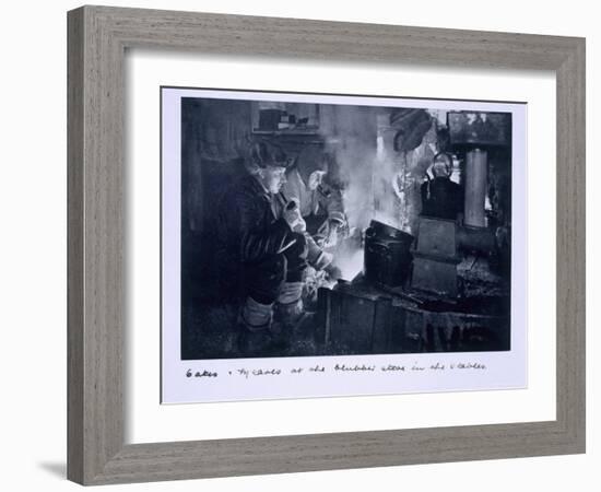 Oates and Meares at the Blubber Stove in the Stables, from Scott's Last Expedition-Herbert Ponting-Framed Photographic Print