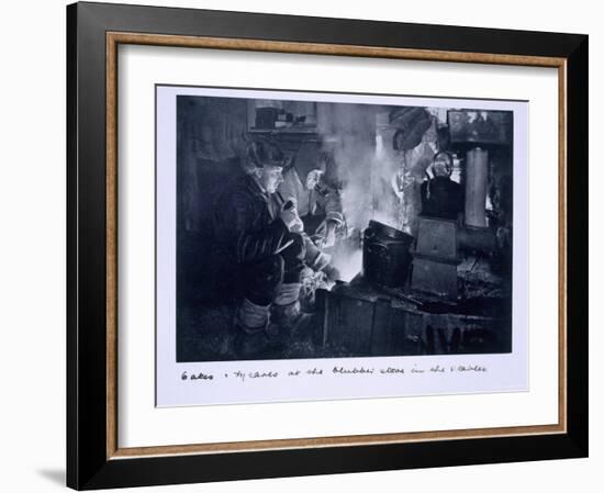 Oates and Meares at the Blubber Stove in the Stables, from Scott's Last Expedition-Herbert Ponting-Framed Photographic Print