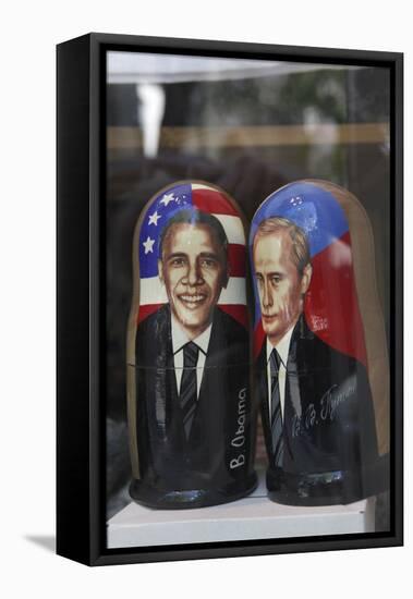 Obama and Putin Nesting Dolls in a Window in a Shop, Tallinn, Estonia-Dennis Brack-Framed Premier Image Canvas
