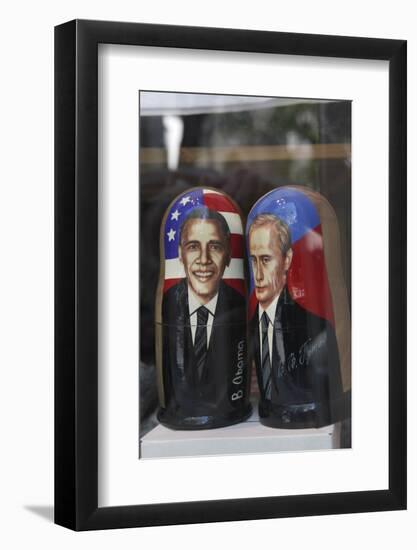 Obama and Putin Nesting Dolls in a Window in a Shop, Tallinn, Estonia-Dennis Brack-Framed Photographic Print