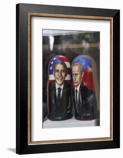 Obama and Putin Nesting Dolls in a Window in a Shop, Tallinn, Estonia-Dennis Brack-Framed Photographic Print