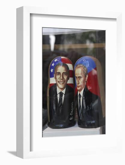 Obama and Putin Nesting Dolls in a Window in a Shop, Tallinn, Estonia-Dennis Brack-Framed Photographic Print