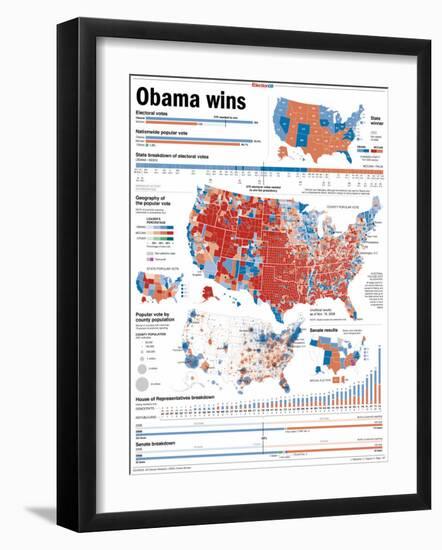 Obama Victory, Presidential Election 2008 Results by State and County-null-Framed Photographic Print