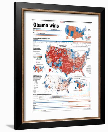 Obama Victory, Presidential Election 2008 Results by State and County-null-Framed Photographic Print