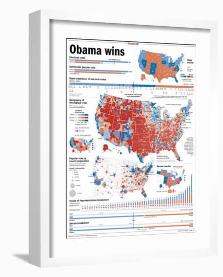 Obama Victory, Presidential Election 2008 Results by State and County-null-Framed Photographic Print