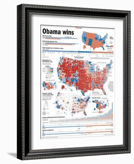 Obama Victory, Presidential Election 2008 Results by State and County-null-Framed Photographic Print