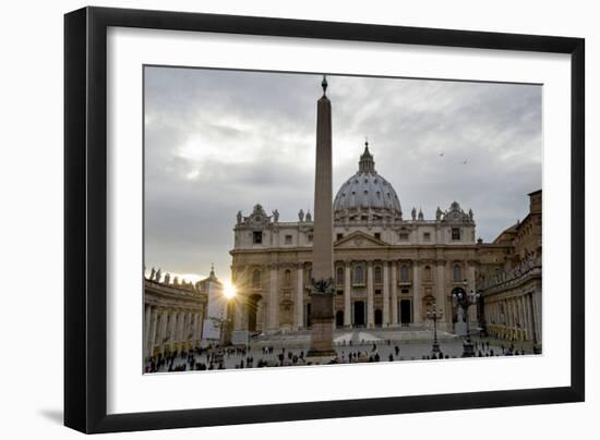 Obelisk in Front of the St. Peter's Basilica at Sunset, St. Peter's Square, Vatican City-null-Framed Photographic Print