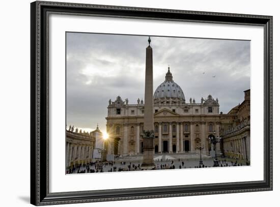 Obelisk in Front of the St. Peter's Basilica at Sunset, St. Peter's Square, Vatican City-null-Framed Photographic Print