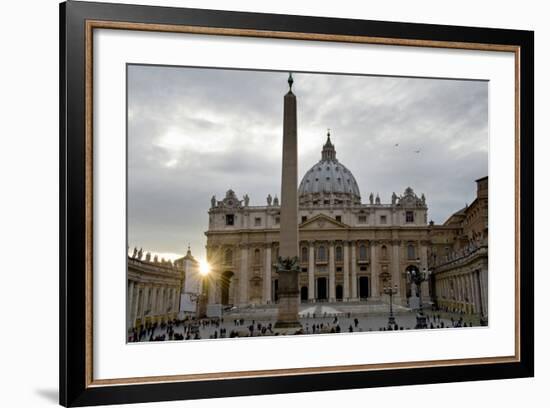 Obelisk in Front of the St. Peter's Basilica at Sunset, St. Peter's Square, Vatican City-null-Framed Photographic Print