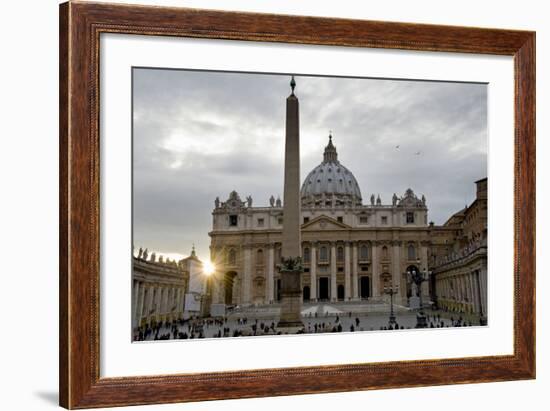 Obelisk in Front of the St. Peter's Basilica at Sunset, St. Peter's Square, Vatican City-null-Framed Photographic Print