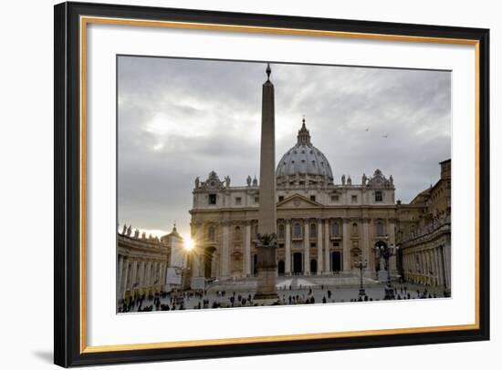 Obelisk in Front of the St. Peter's Basilica at Sunset, St. Peter's Square, Vatican City-null-Framed Photographic Print