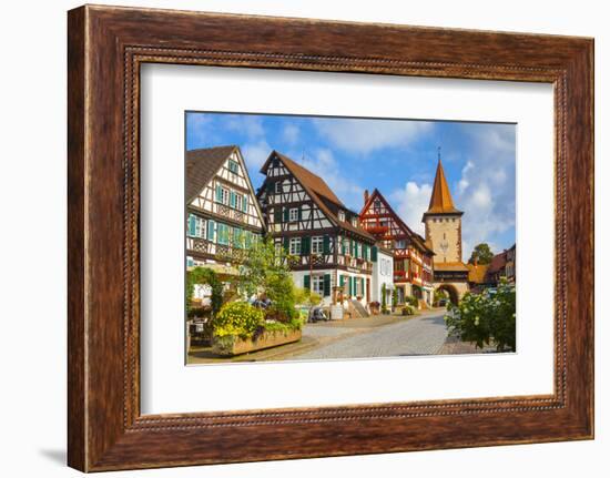 Oberturm Tower in Gengenbach's Picturesque Altstad Illuminated at Dusk, Black Forest, Germany-Doug Pearson-Framed Photographic Print