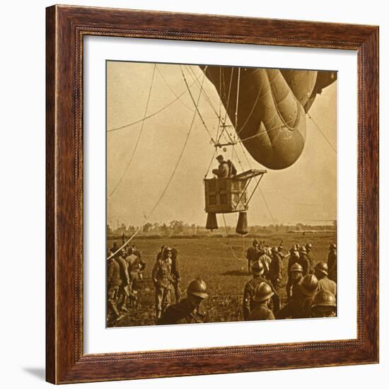 Observation of enemy positions from a barrage balloon, c1914-c1918-Unknown-Framed Photographic Print