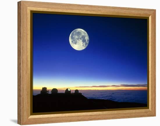 Observatories At Mauna Kea, Hawaii, with Full Moon-David Nunuk-Framed Premier Image Canvas