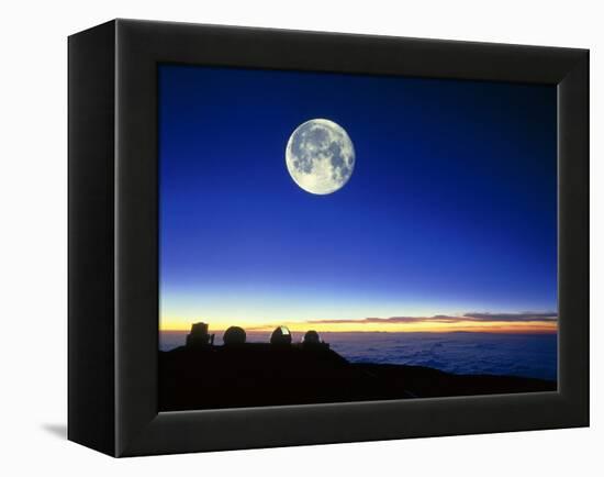 Observatories At Mauna Kea, Hawaii, with Full Moon-David Nunuk-Framed Premier Image Canvas