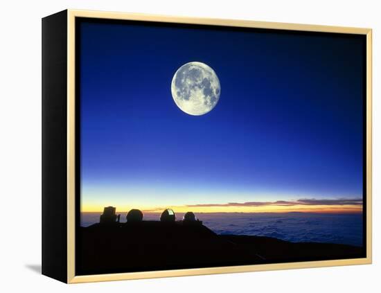 Observatories At Mauna Kea, Hawaii, with Full Moon-David Nunuk-Framed Premier Image Canvas