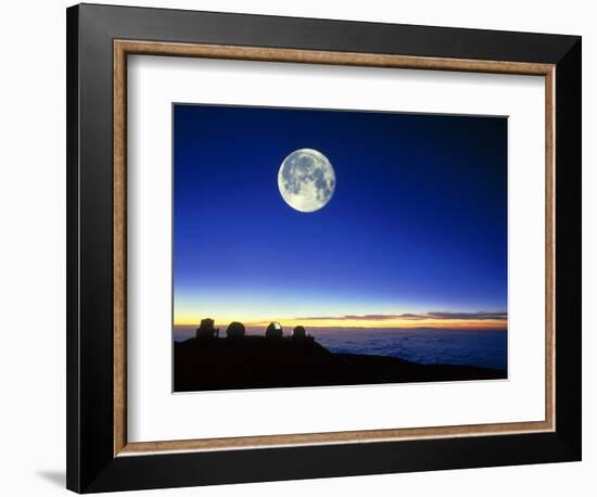 Observatories At Mauna Kea, Hawaii, with Full Moon-David Nunuk-Framed Premium Photographic Print