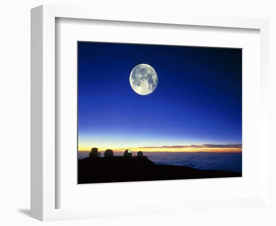 Observatories At Mauna Kea, Hawaii, with Full Moon-David Nunuk-Framed Premium Photographic Print