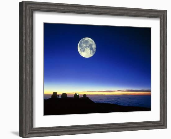 Observatories At Mauna Kea, Hawaii, with Full Moon-David Nunuk-Framed Photographic Print