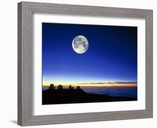 Observatories At Mauna Kea, Hawaii, with Full Moon-David Nunuk-Framed Photographic Print