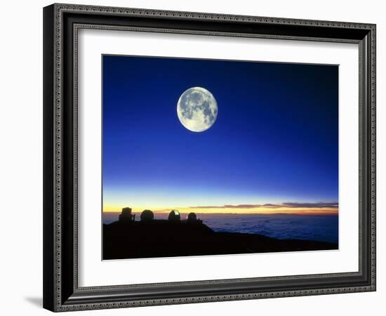 Observatories At Mauna Kea, Hawaii, with Full Moon-David Nunuk-Framed Photographic Print