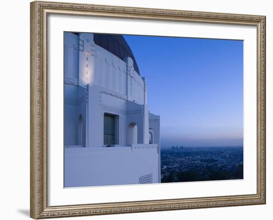 Observatory with Downtown at Dusk, Griffith Park Observatory, Los Angeles, California, USA-null-Framed Photographic Print