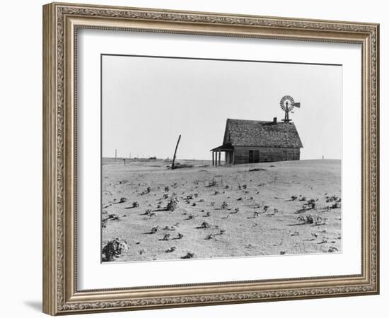 Occupied house in Dalhart, Texas where most are abandoned in the drought, 1938-Dorothea Lange-Framed Photographic Print