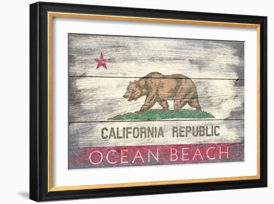 Ocean Beach, California - State Flag - Barnwood Painting-Lantern Press-Framed Art Print