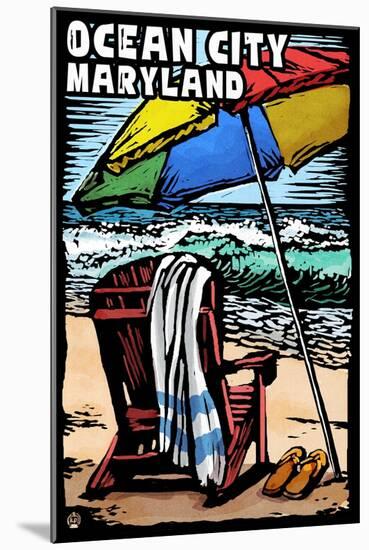 Ocean City, Maryland - Beach Chair - Scratchboard-Lantern Press-Mounted Art Print