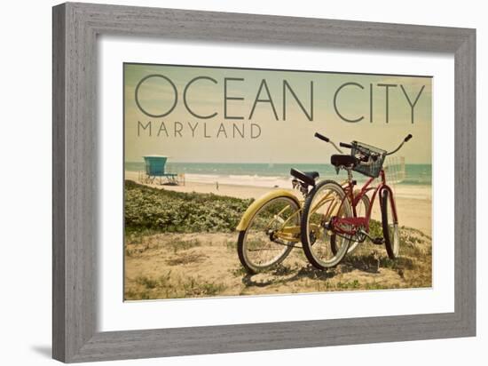 Ocean City, Maryland - Bicycles and Beach Scene-Lantern Press-Framed Art Print